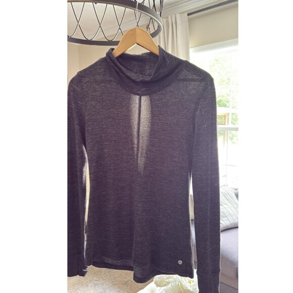 Charcoal Gray Mock Neck Pullover with Keyhole Back - Picture 5 of 5